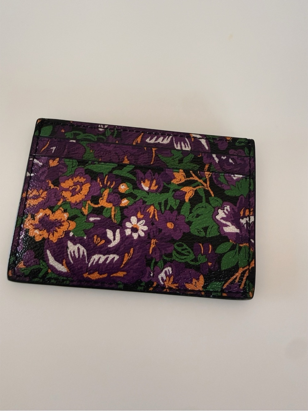 NWT Coach Rose Meadow Floral Print Leather Card Case Purple - Picture 3 of 5